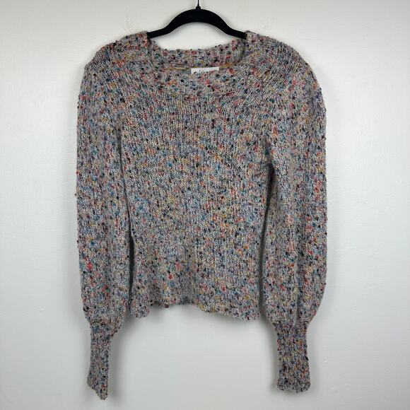 Lounge Womens Pullover Long Puff Sleeve Multicolored Artsy Knit Sweater Small - Picture 1 of 8